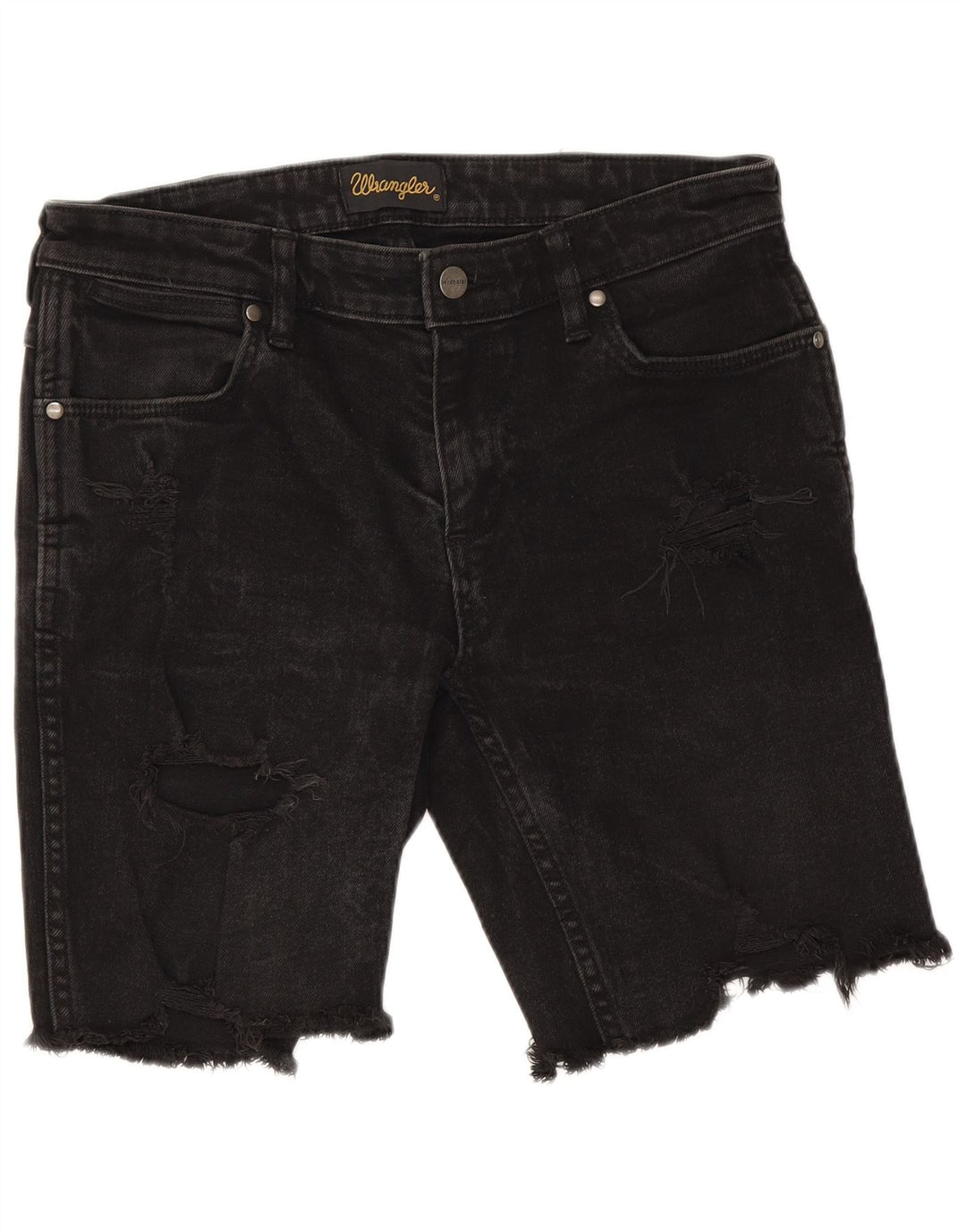 Wrangler Womens Distressed Denim Shorts W30 Medium Black Cotton