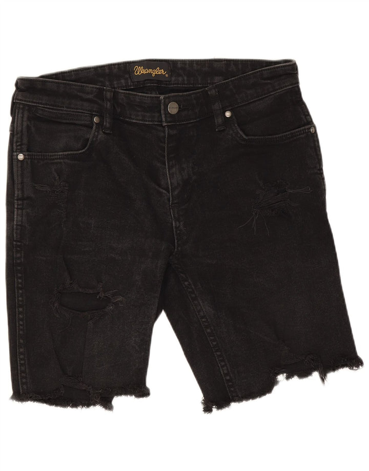 Wrangler Womens Distressed Denim Shorts W30 Medium Black Cotton