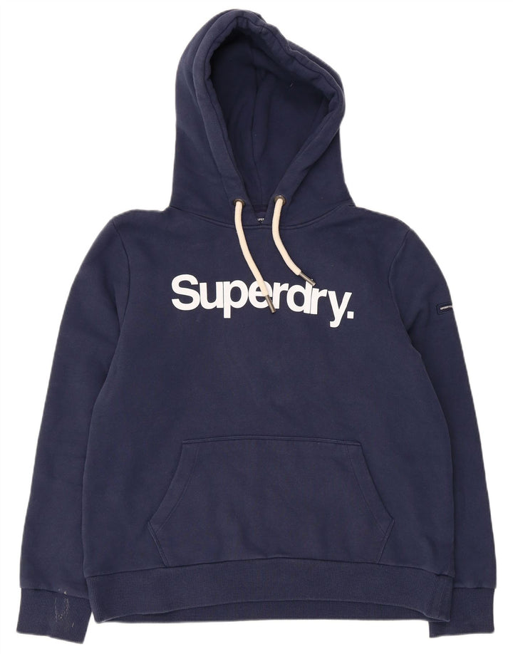 SUPERDRY Womens Graphic Hoodie Jumper UK 16 Large Navy Blue Cotton