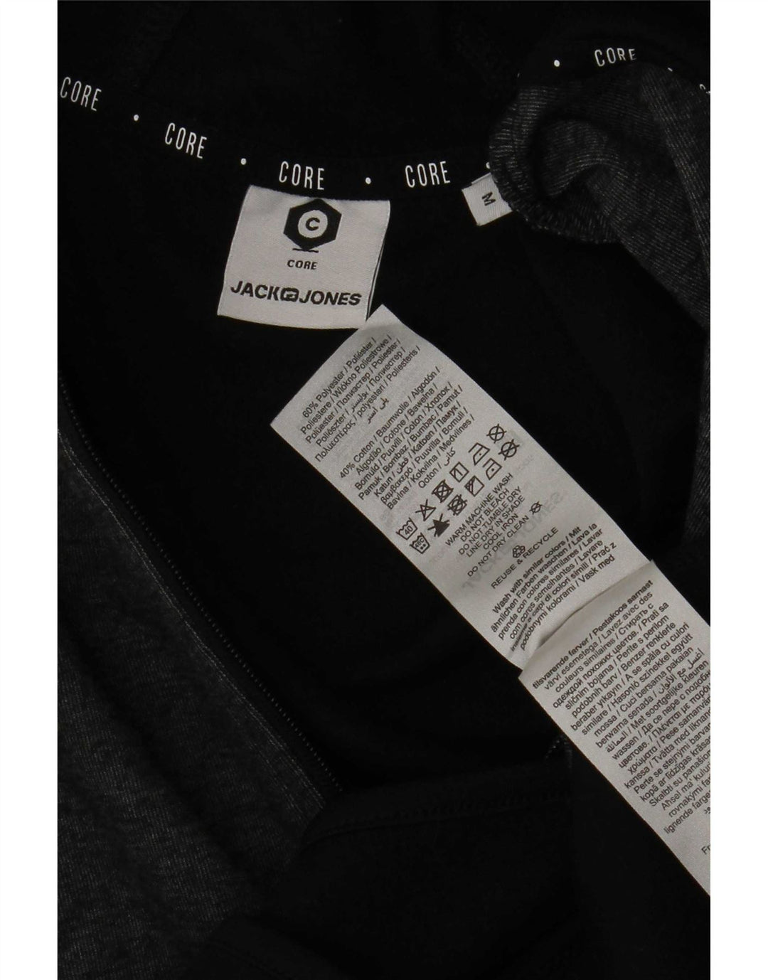 Jack & Jones Mens Zip Hoodie Sweater Medium Black Colourblock Polyester