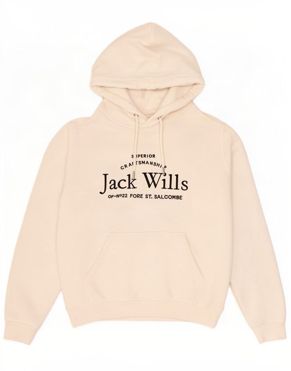 Jack Wills Womens Graphic Oversized Hoodie Jumper UK 12 Medium Off White