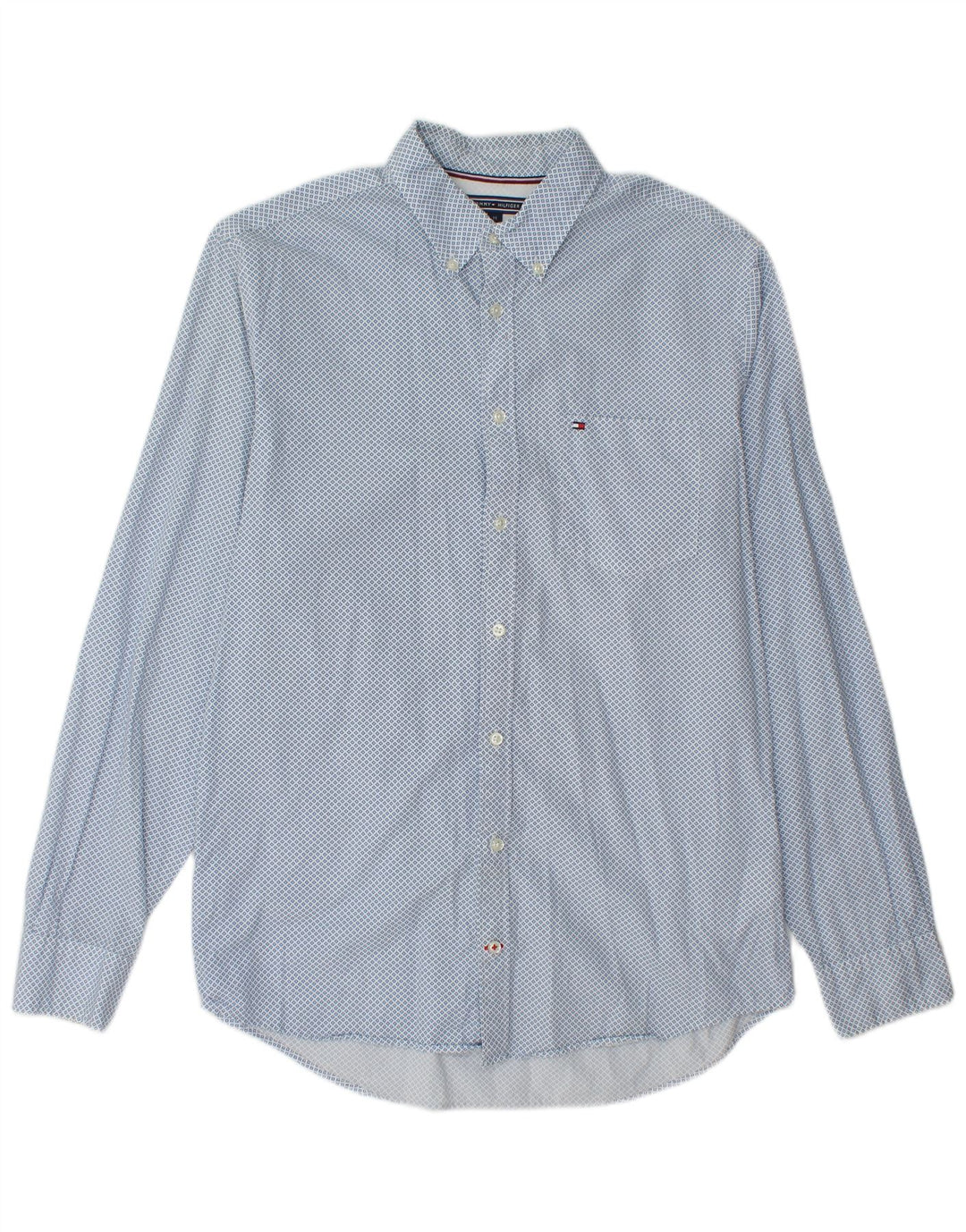 TOMMY HILFIGER Mens Regular Fit Shirt Medium Blue Spotted Cotton