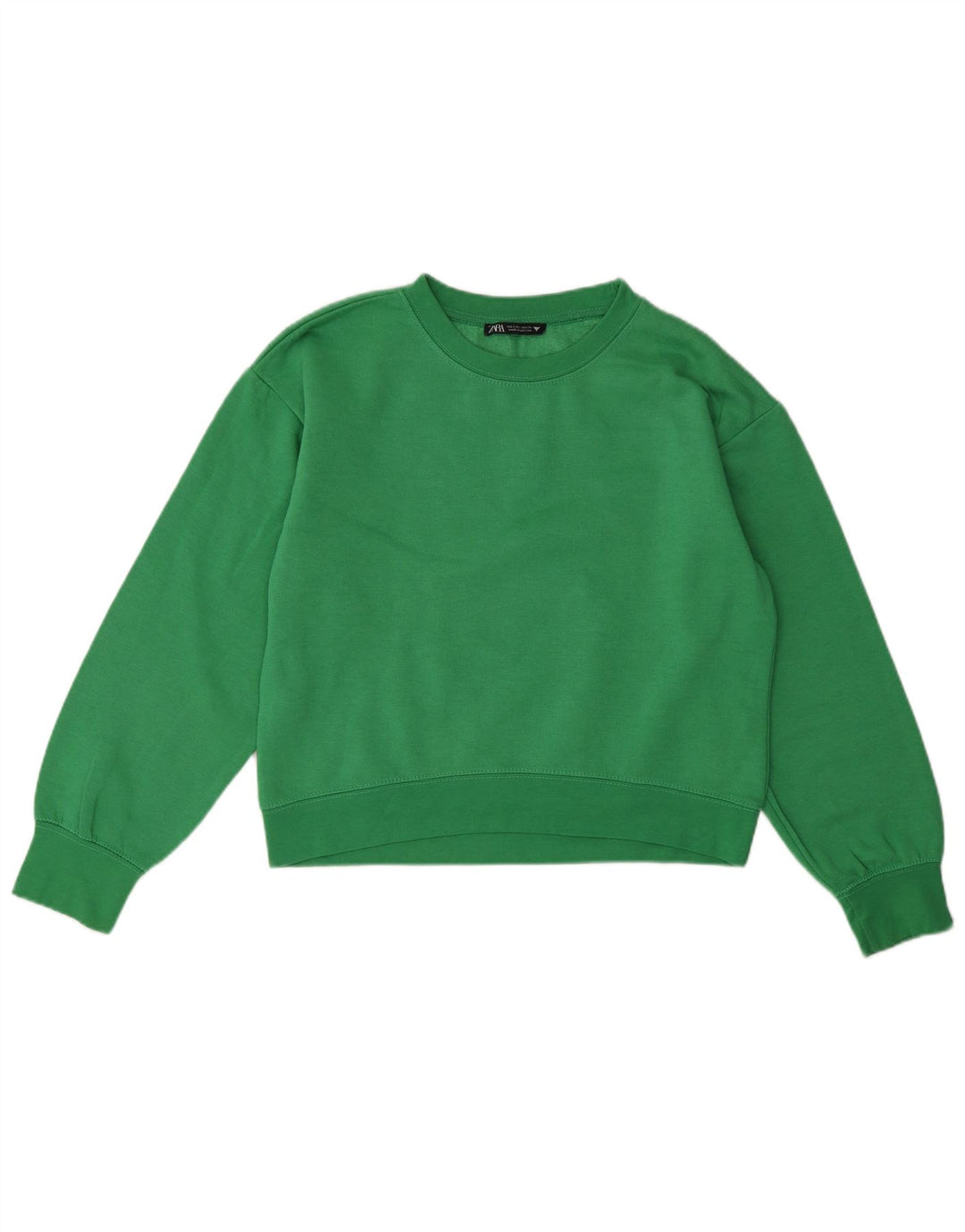 ZARA Womens Crop Sweatshirt Jumper UK 10 Small Green Polyester