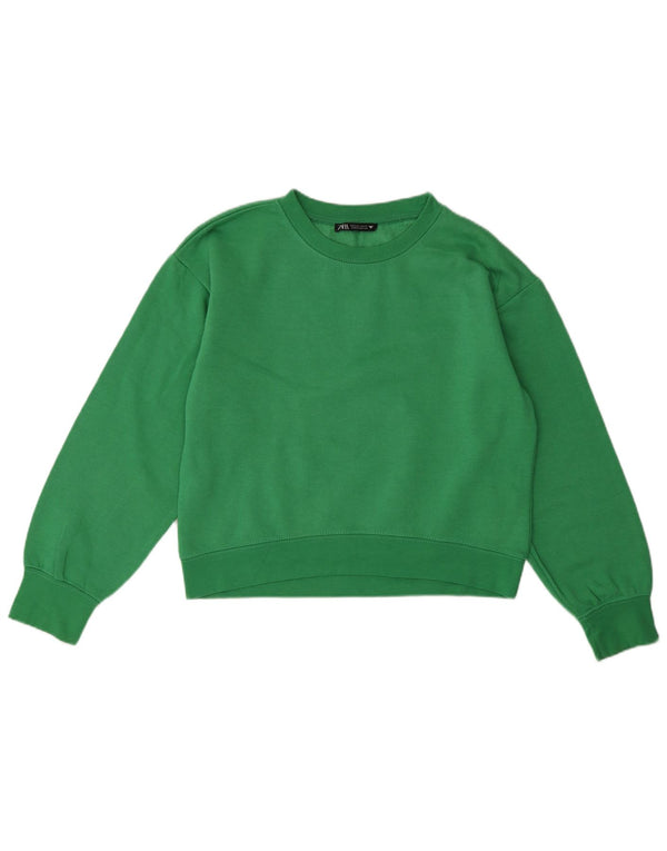 ZARA Womens Crop Sweatshirt Jumper UK 10 Small Green Polyester
