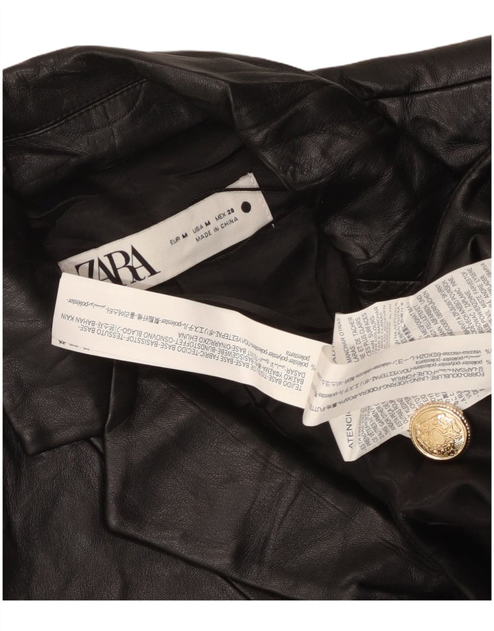 Zara Womens 1 Button Faux Leather Blazer Jacket UK 14 Medium Black