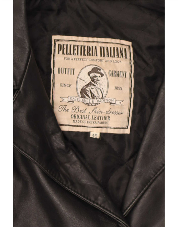 Vintage Womens Leather Coat IT 46 Large Black Leather