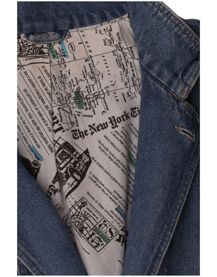 Vintage Womens Longline Double Breasted Blazer Jacket UK 16 Large Blue