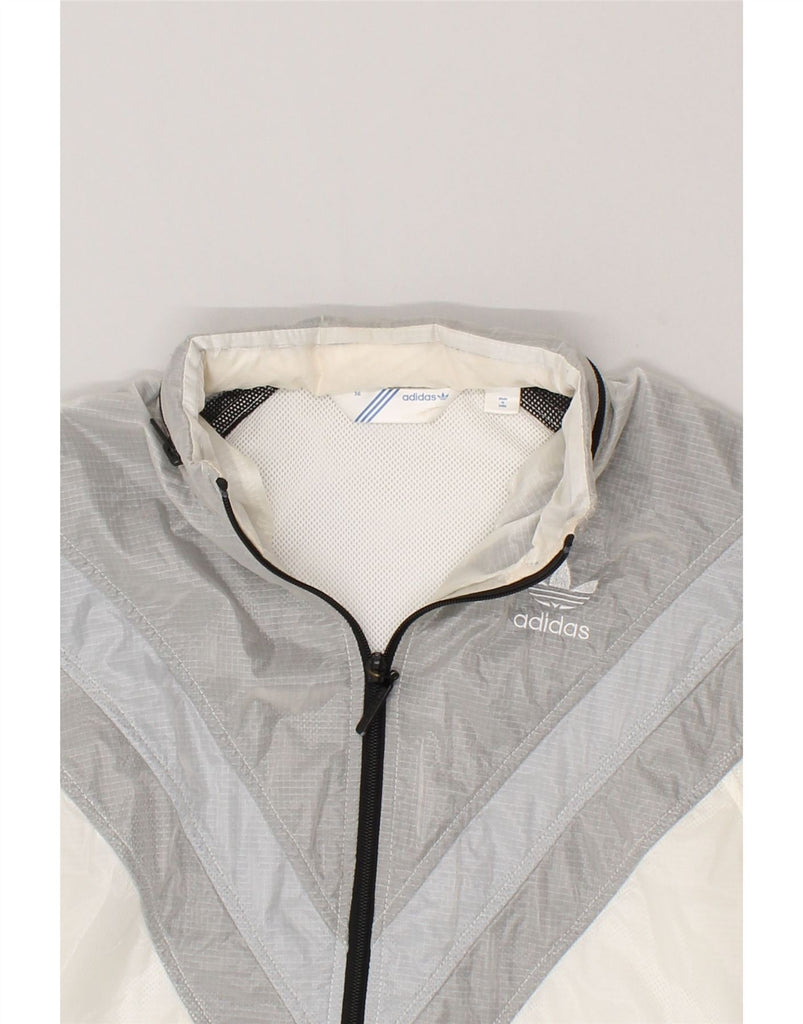 ADIDAS Womens Graphic Hooded Rain Jacket EU 36 Small White Colourblock | Vintage Adidas | Thrift | Second-Hand Adidas | Used Clothing | Messina Hembry 