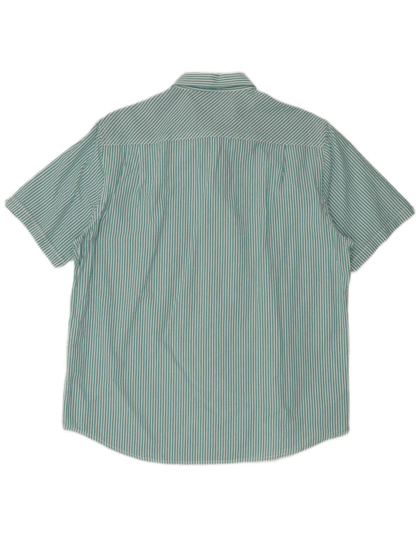 James Pringle Mens Short Sleeve Shirt Large Green Pinstripe Cotton