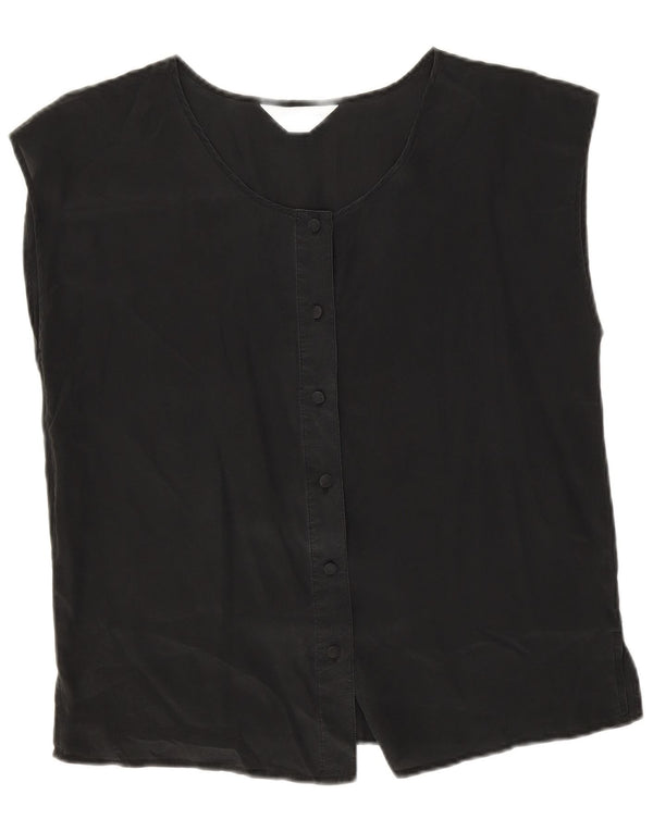 Coocoon Womens Sleeveless Shirt Blouse UK 14 Large Black Silk