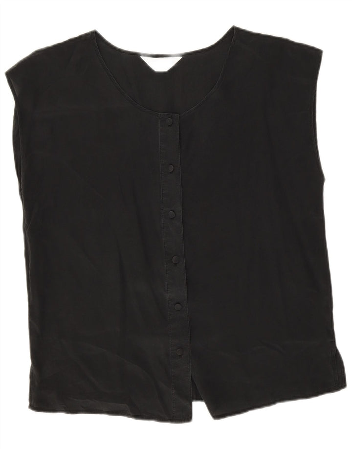 Coocoon Womens Sleeveless Shirt Blouse UK 14 Large Black Silk