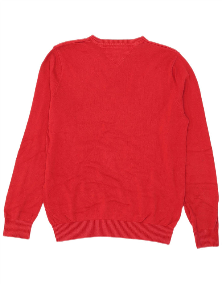 Tommy Hilfiger Mens V-Neck Jumper Sweater Small Red Cotton