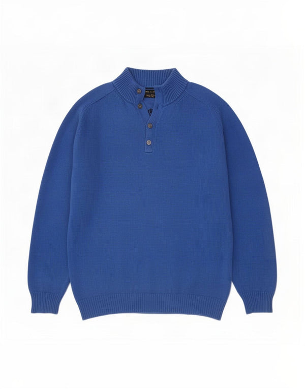 Massimo Dutti Mens Button Neck Jumper Sweater 2XL Blue Cotton