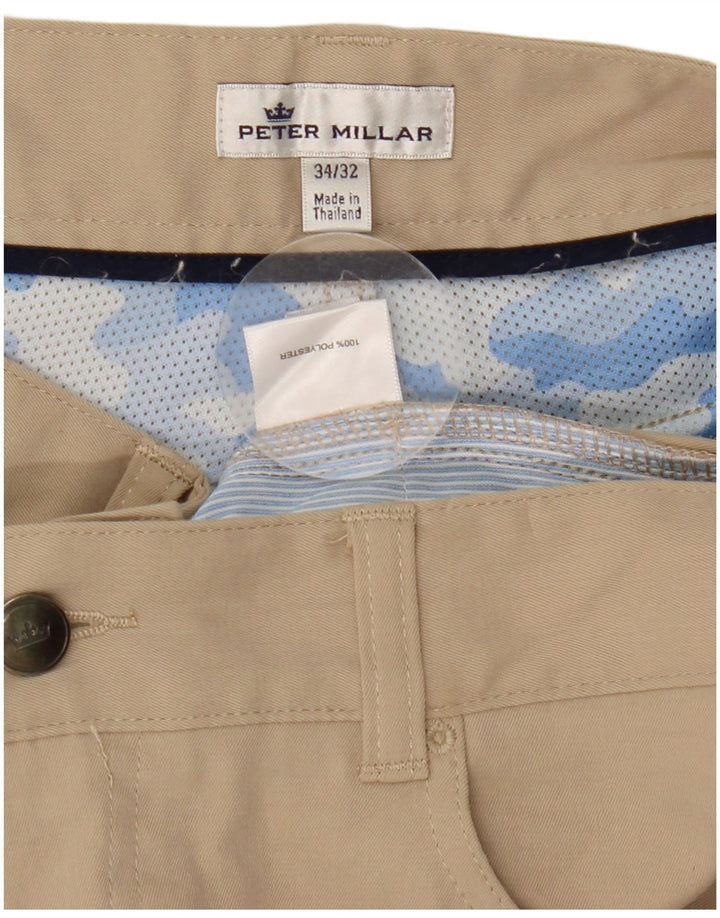 Peter Millar Mens Straight Casual Trousers W34 L28 Beige Polyester