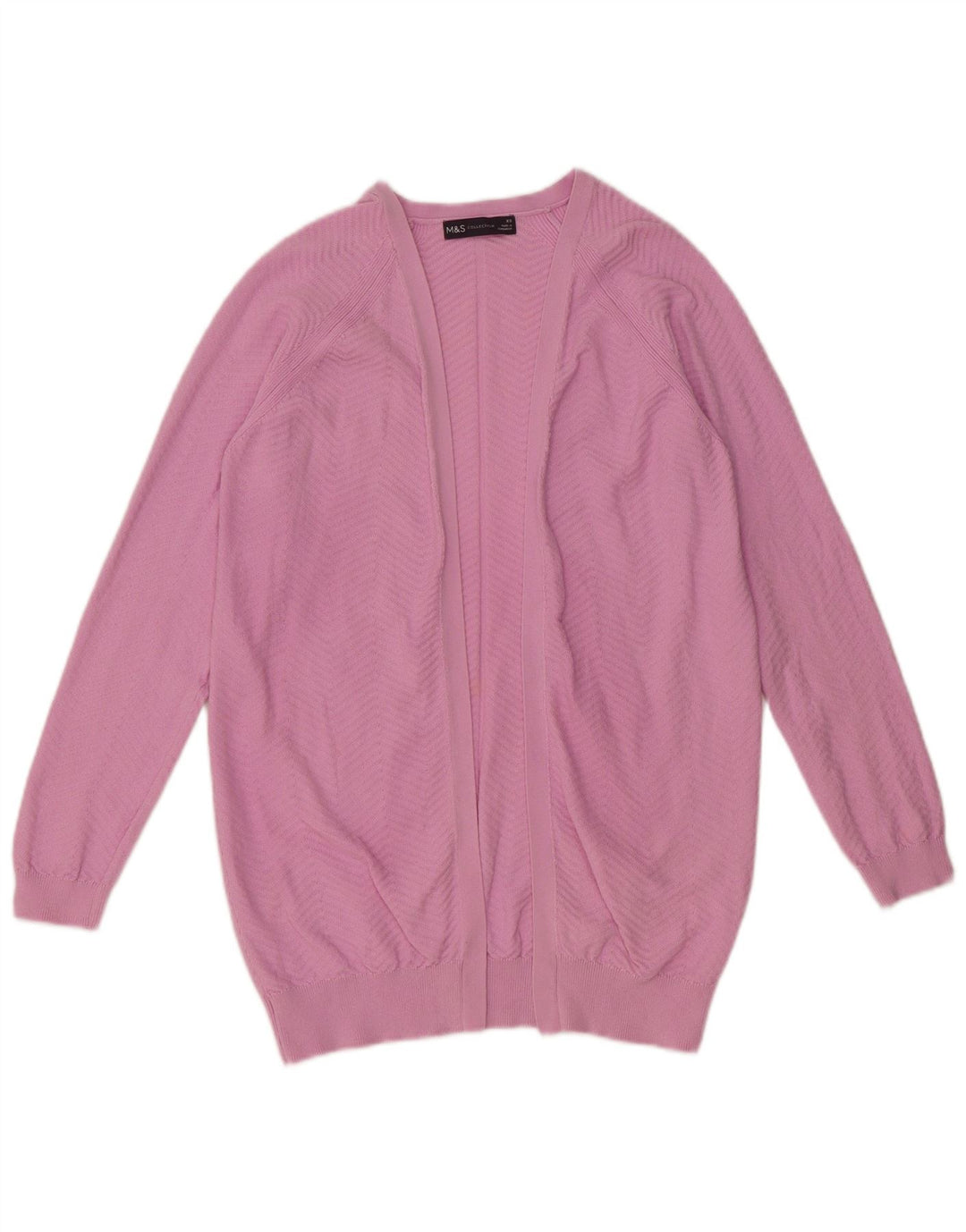 MARKS & SPENCER Womens Open Cardigan Sweater UK 10 Small Pink Chevron
