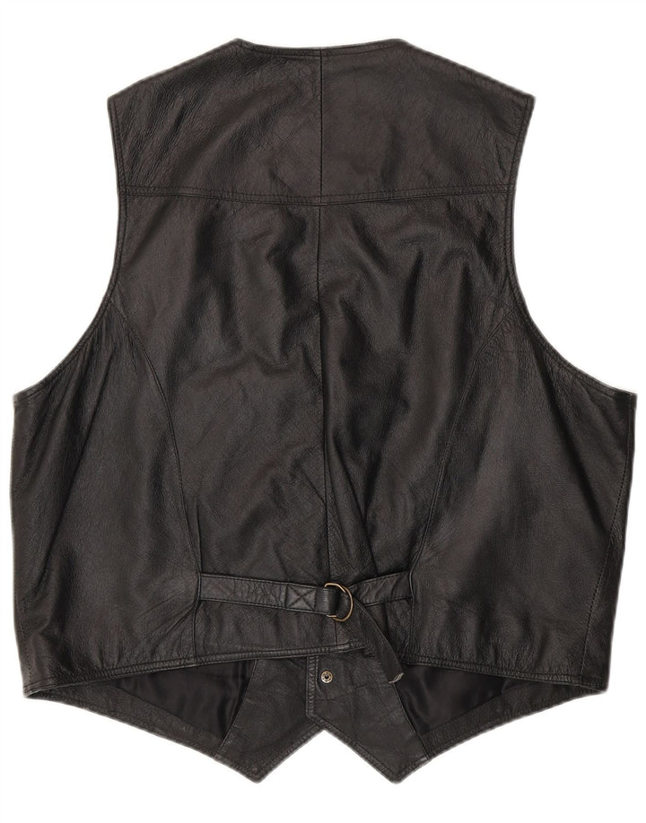 JOHN F GEE Mens Leather Waistcoat IT 56 2XL Black Leather