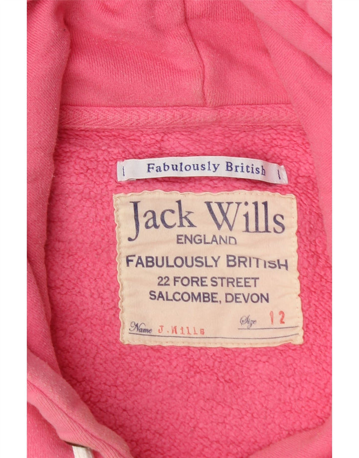 JACK WILLS Womens Graphic Hoodie Jumper UK 12 Medium Pink Cotton