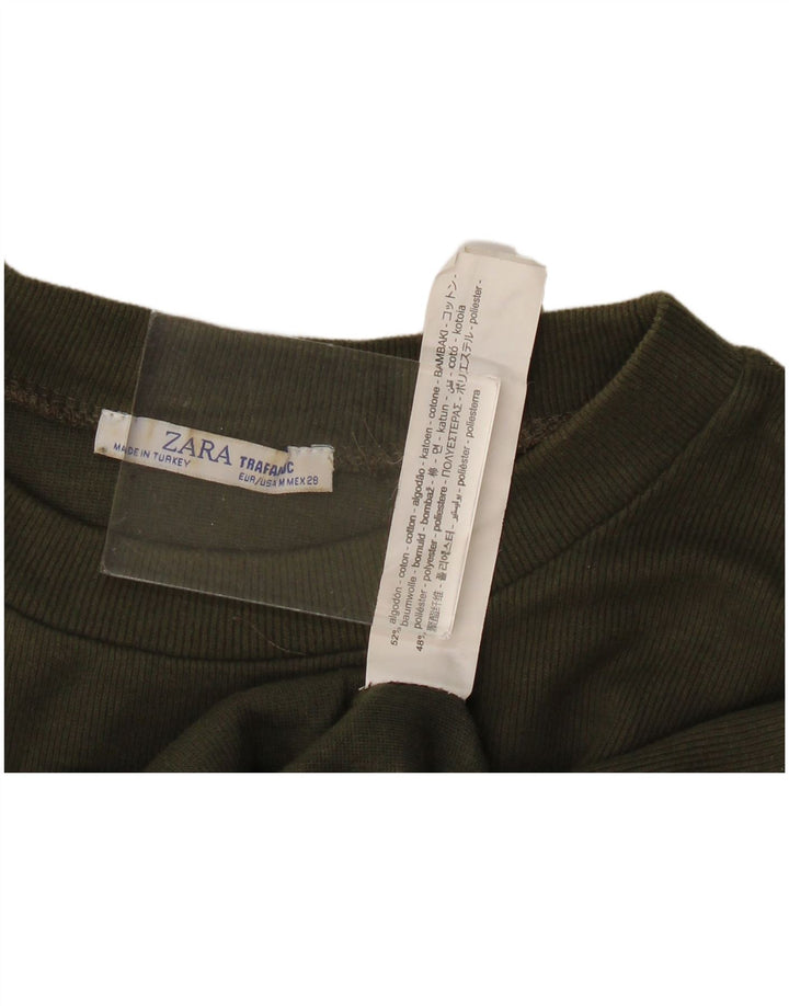 Zara Womens Crop Oversized Top Long Sleeve UK 14 Medium Khaki Cotton