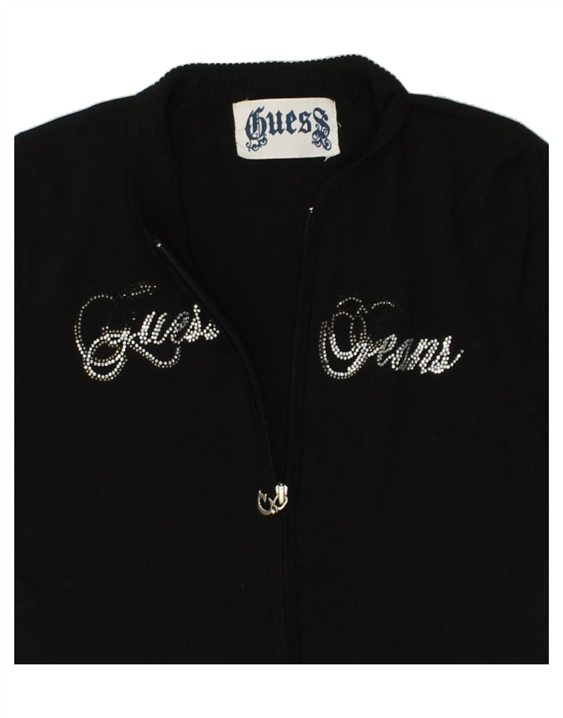 GUESS Womens Slim Fit Graphic Cardigan Sweater UK 12 Medium Black Viscose | Vintage Guess | Thrift | Second-Hand Guess | Used Clothing | Messina Hembry 