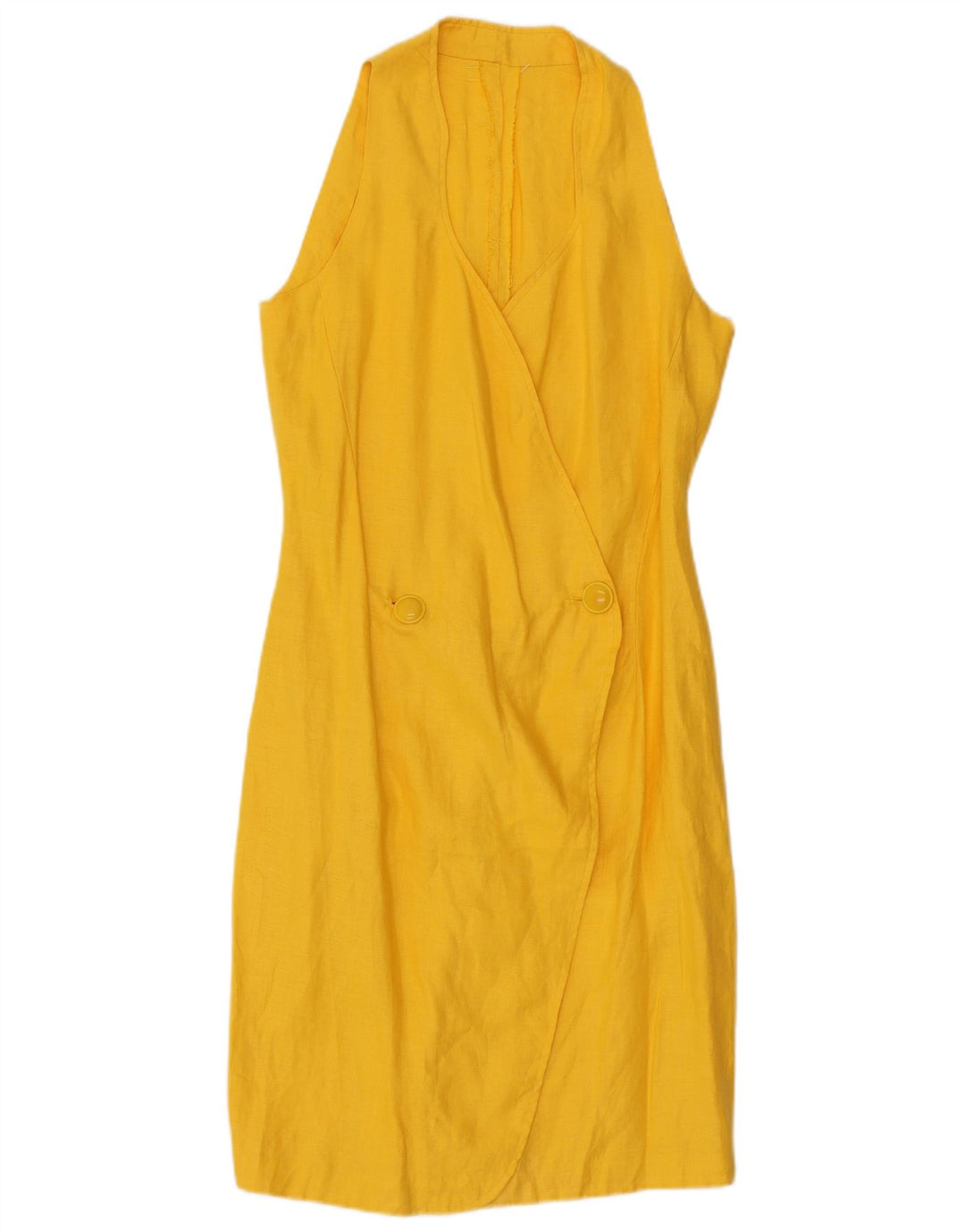 VINTAGE Womens Sleeveless Wrap Dress UK 8 Small Yellow