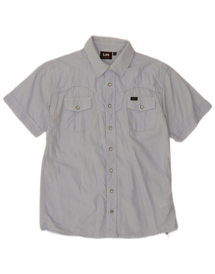 Lee Boys Short Sleeve Shirt 13-14 Years Blue Pinstripe Cotton