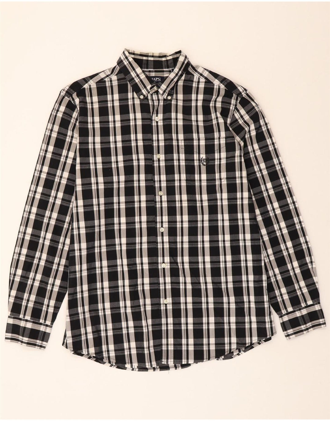 CHAPS Mens Easy Care Shirt Large Black Check Cotton Vintage Chaps and Second-Hand Chaps from Messina Hembry 