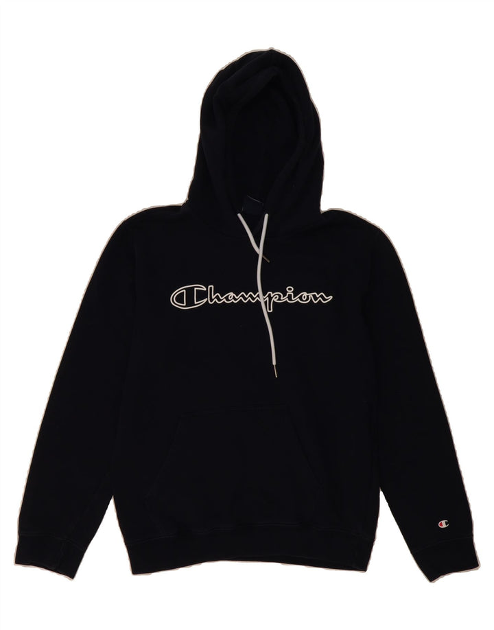CHAMPION Mens Graphic Hoodie Jumper Medium Navy Blue Cotton Vintage Champion and Second-Hand Champion from Messina Hembry 