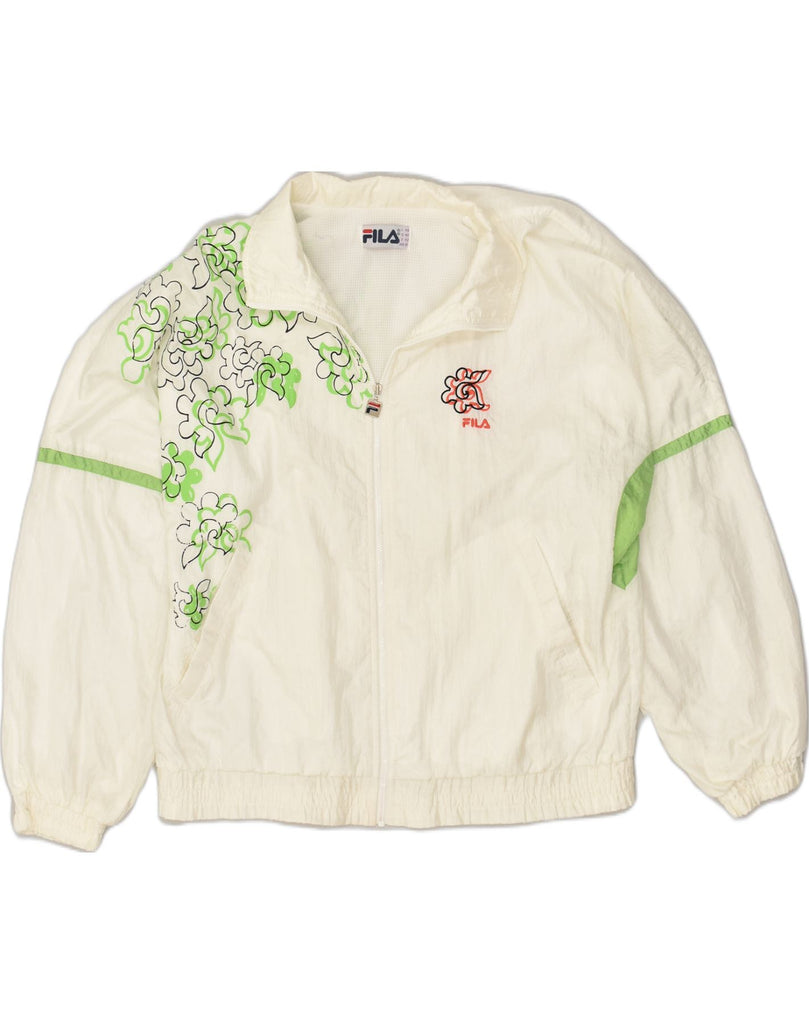 FILA Womens Graphic Tracksuit Top Jacket IT 46 Large White Floral | Vintage Fila | Thrift | Second-Hand Fila | Used Clothing | Messina Hembry 