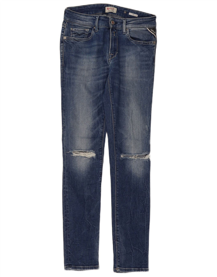 Replay Womens Luz Distressed Slim Jeans W28 L30 Blue Cotton
