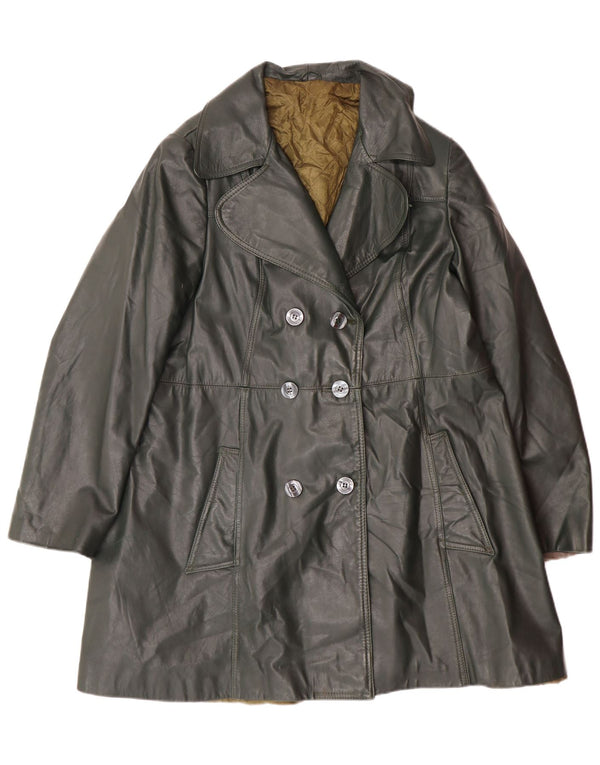 Vintage Womens Double Breasted Leather Coat UK 18 XL Green