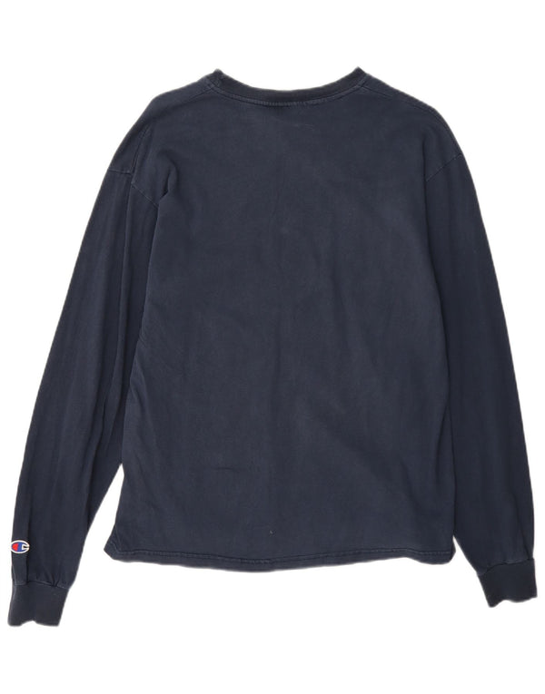 Champion Womens Top Long Sleeve UK 14 Medium Navy Blue Cotton