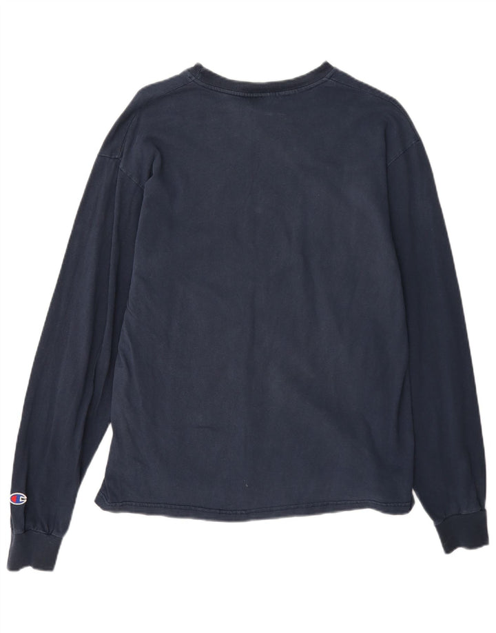 Champion Womens Top Long Sleeve UK 14 Medium Navy Blue Cotton