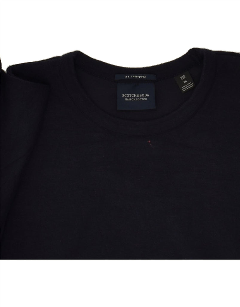 SCOTCH & SODA Womens Crop Sweatshirt Jumper UK 6 XS Navy Blue Polyester Vintage Scotch & Soda and Second-Hand Scotch & Soda from Messina Hembry 