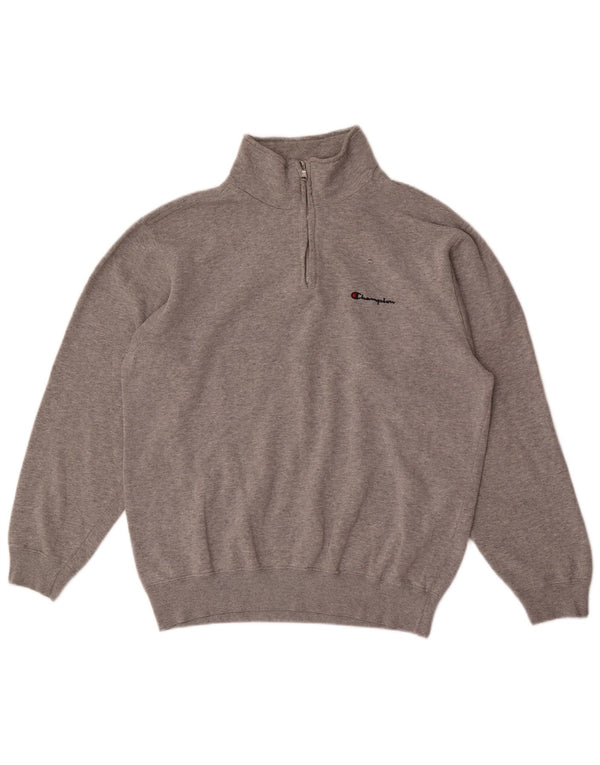 Champion Mens Zip Neck Sweatshirt Jumper Medium Grey Flecked Cotton