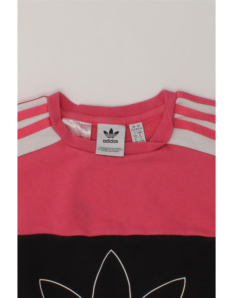 ADIDAS Girls Graphic Sweatshirt Jumper 5-6 Years Pink Colourblock Cotton | Vintage Adidas | Thrift | Second-Hand Adidas | Used Clothing | Messina Hembry 