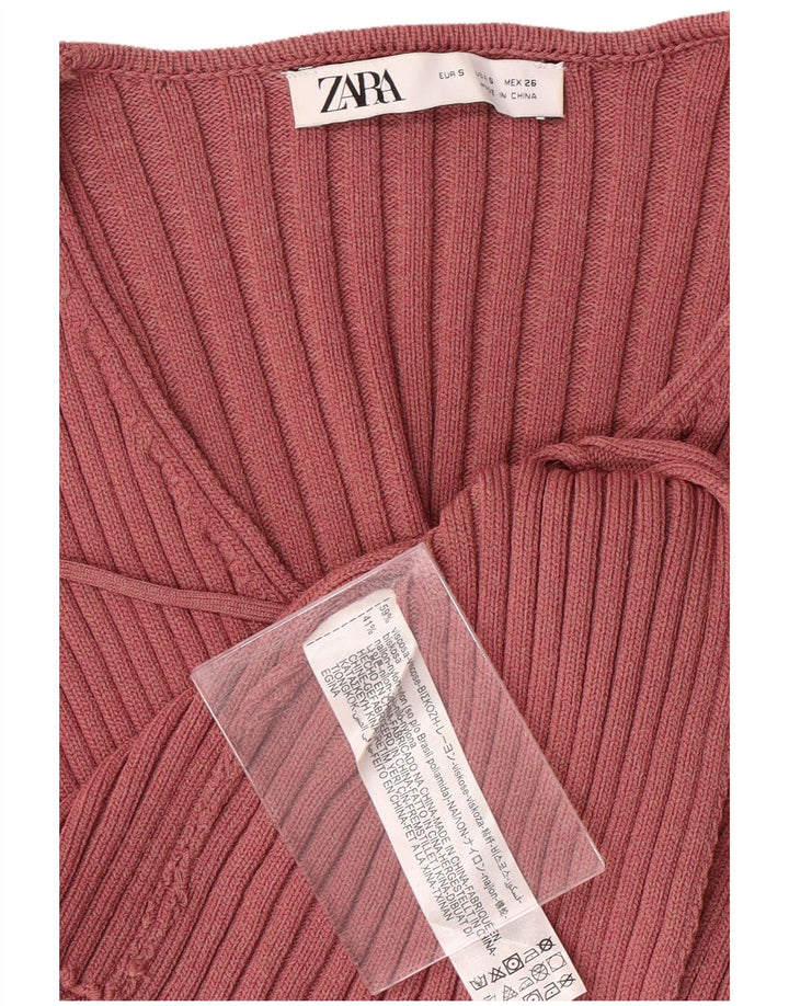 ZARA Womens Crop Bolero Top UK 10 Small Maroon Viscose