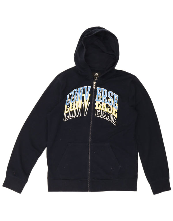 Converse Boys Graphic Zip Hoodie Sweater 13-14 Years XL Navy Blue Cotton