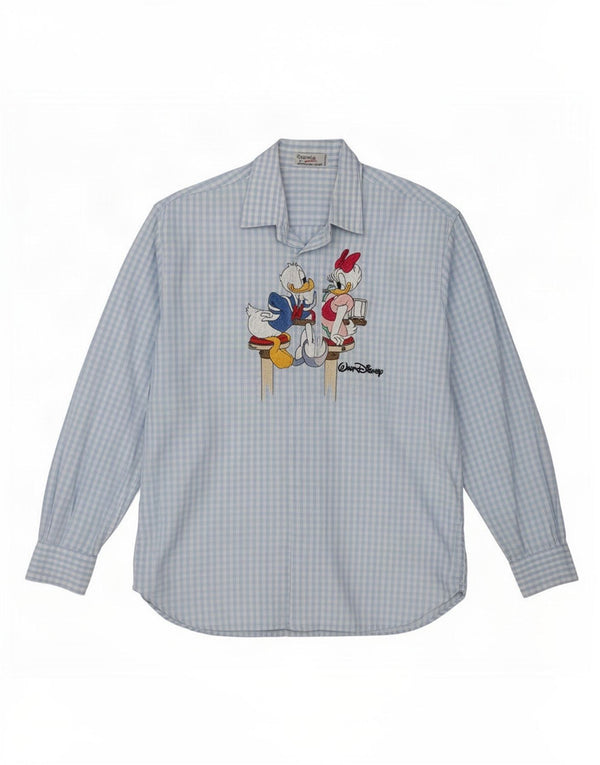 Emmanuel Schvili Womens Disney Graphic Shirt UK 16 Large Blue Gingham