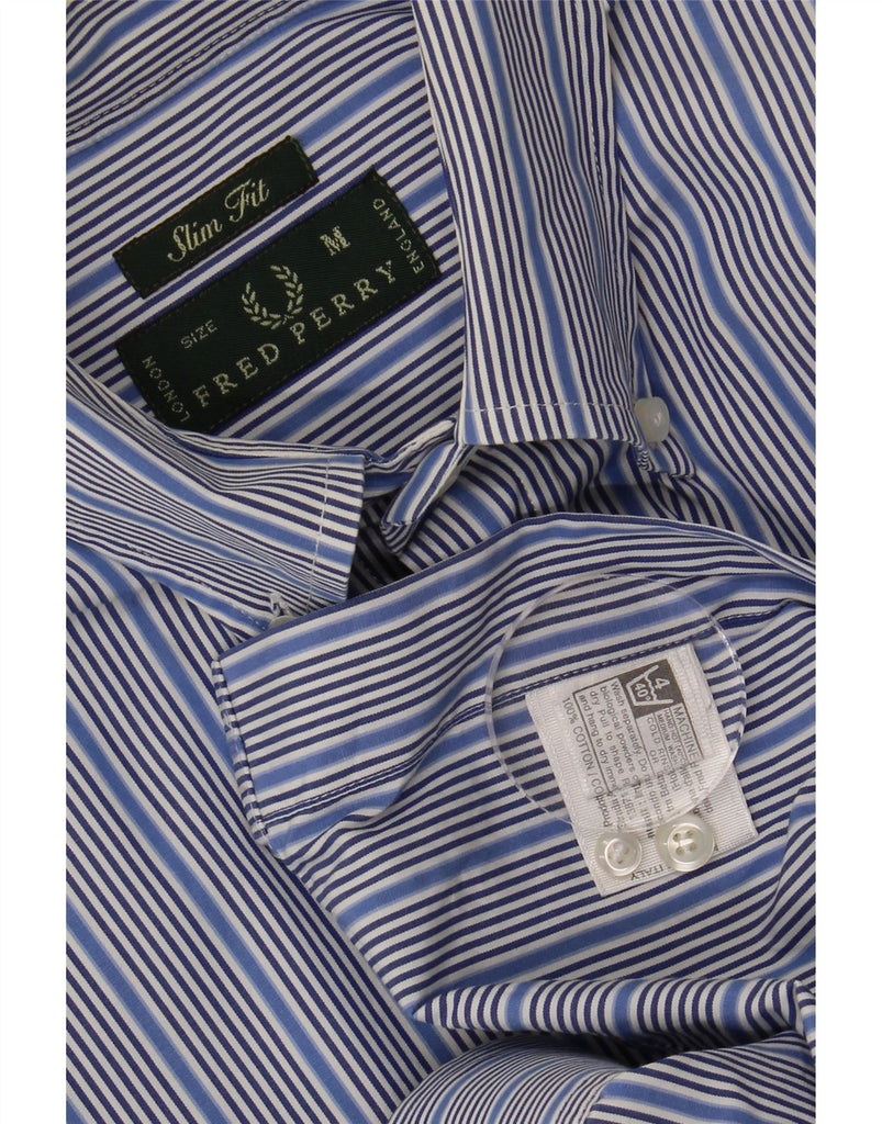 FRED PERRY Mens Slim Fit Shirt Medium Blue Striped Cotton Vintage Fred Perry and Second-Hand Fred Perry from Messina Hembry 
