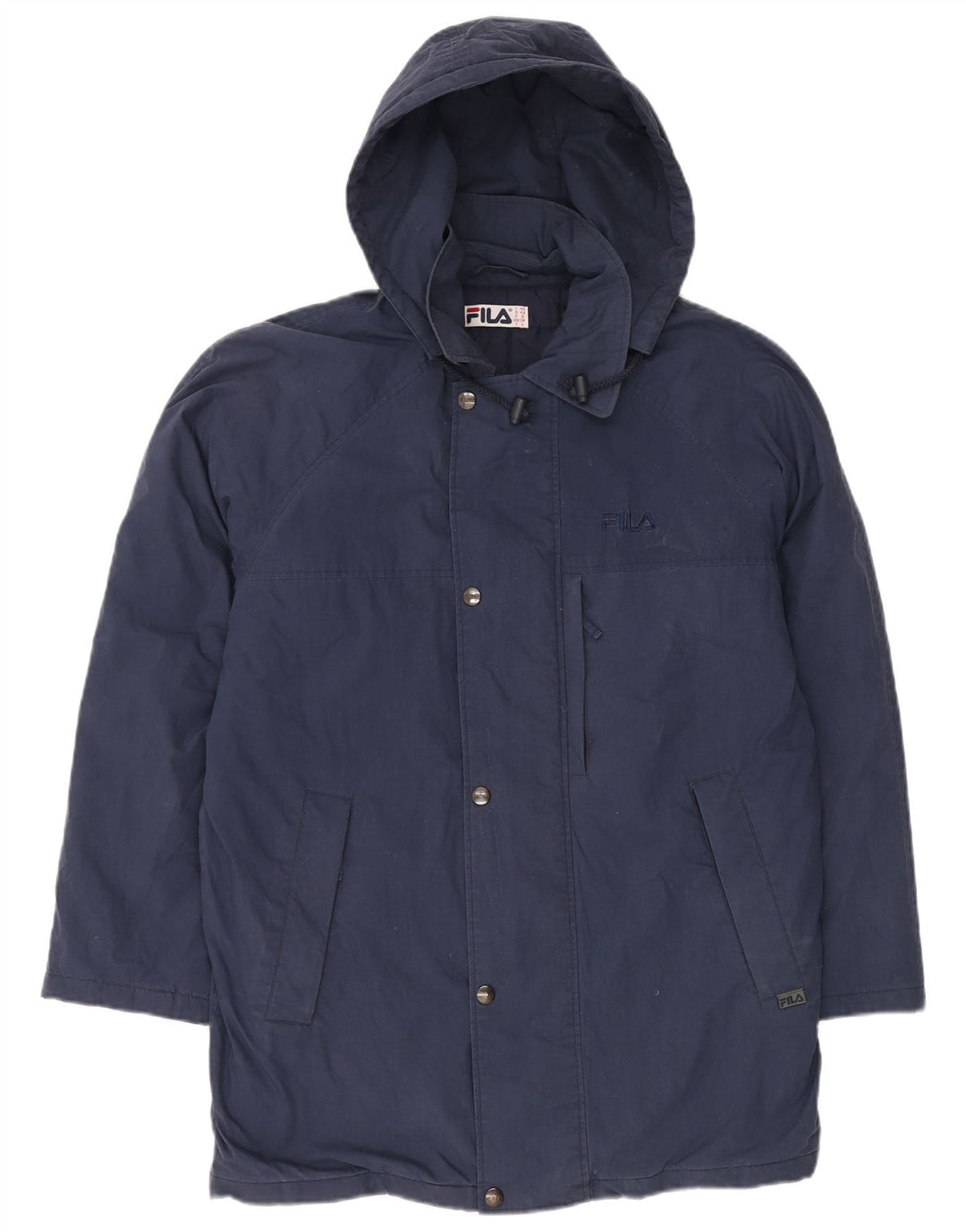 FILA Mens Hooded Overcoat IT 48 Medium Navy Blue Polyester