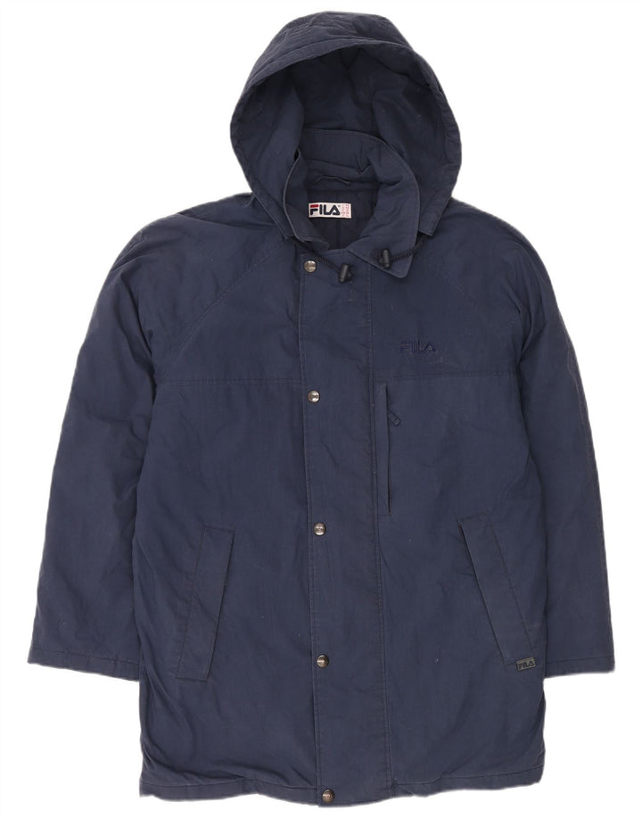 FILA Mens Hooded Overcoat IT 48 Medium Navy Blue Polyester