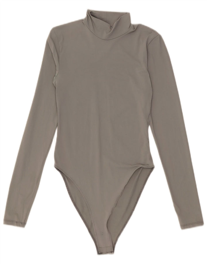 Zara Womens Long Sleeve Bodysuit UK 12 Medium Grey Nylon