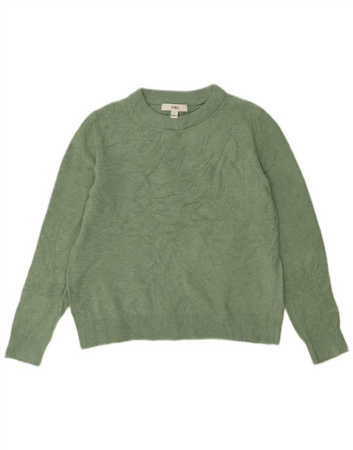 Marks & Spencer Womens Crew Neck Jumper Sweater UK 10 Small Green Polyester