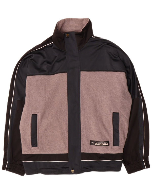 Diadora Mens Tracksuit Top Jacket UK 38 Medium Grey Colourblock Polyester