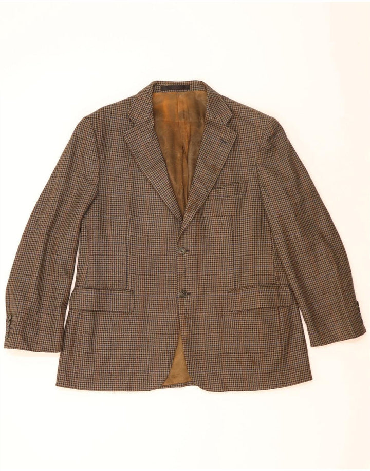 MARKS & SPENCER Mens 2 Button Blazer Jacket UK 42 Large Khaki Houndstooth
