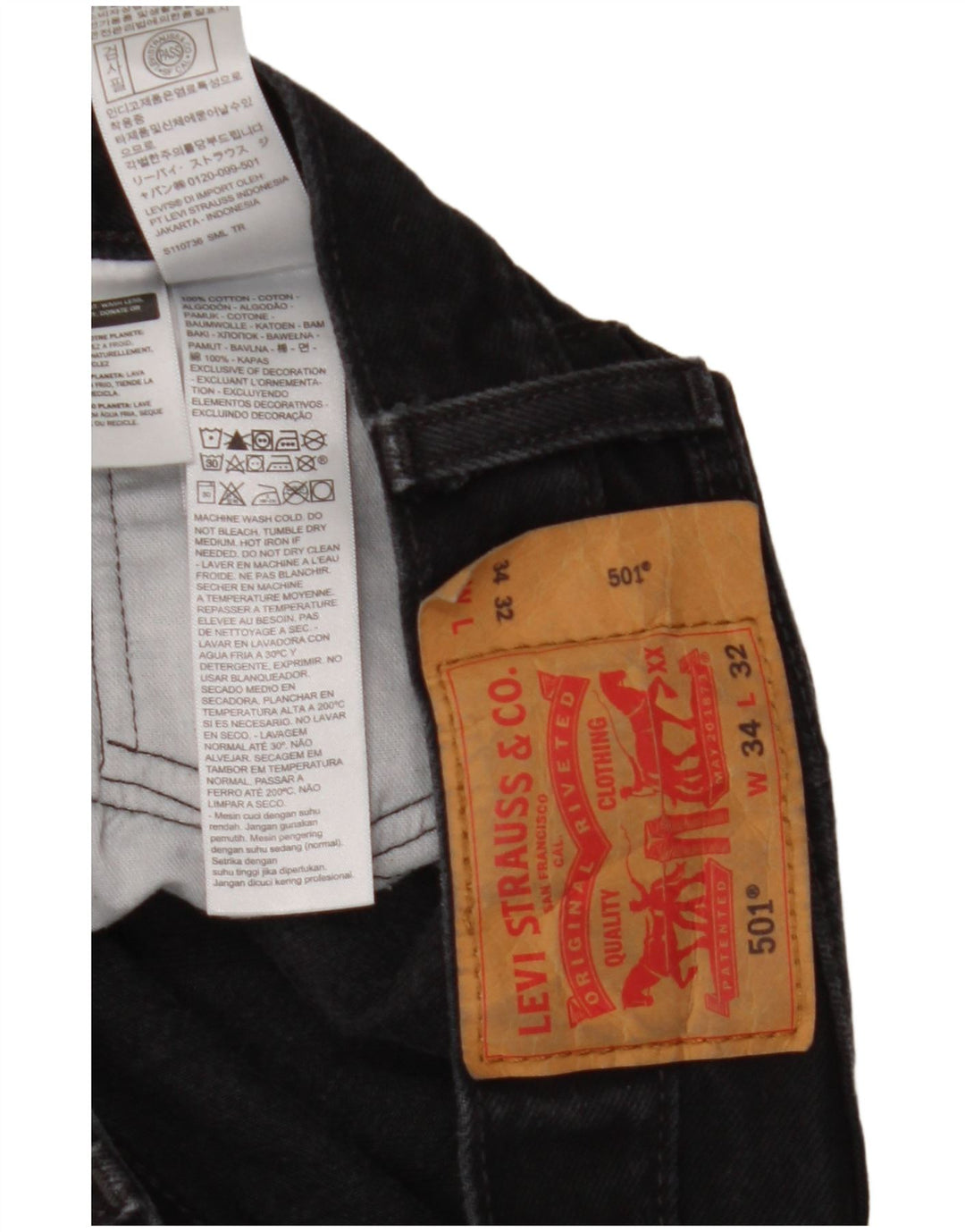 Levi's Mens 501 Straight Jeans W34 L32 Black Cotton
