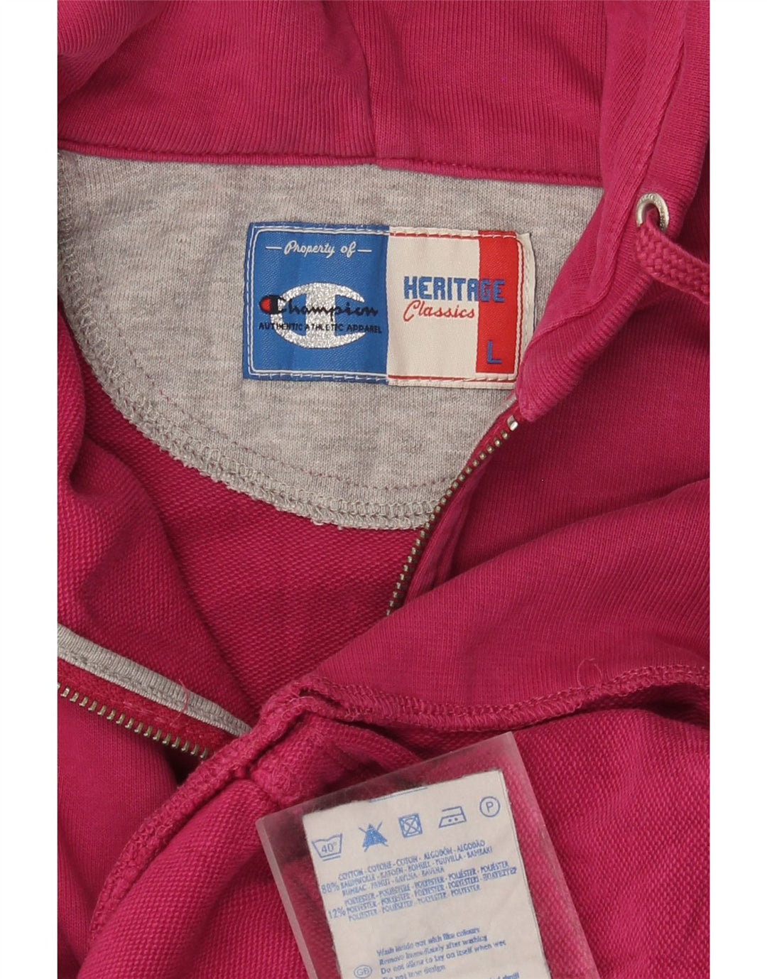 CHAMPION Womens Heritage Classics Zip Hoodie Sweater UK 16 Large Pink