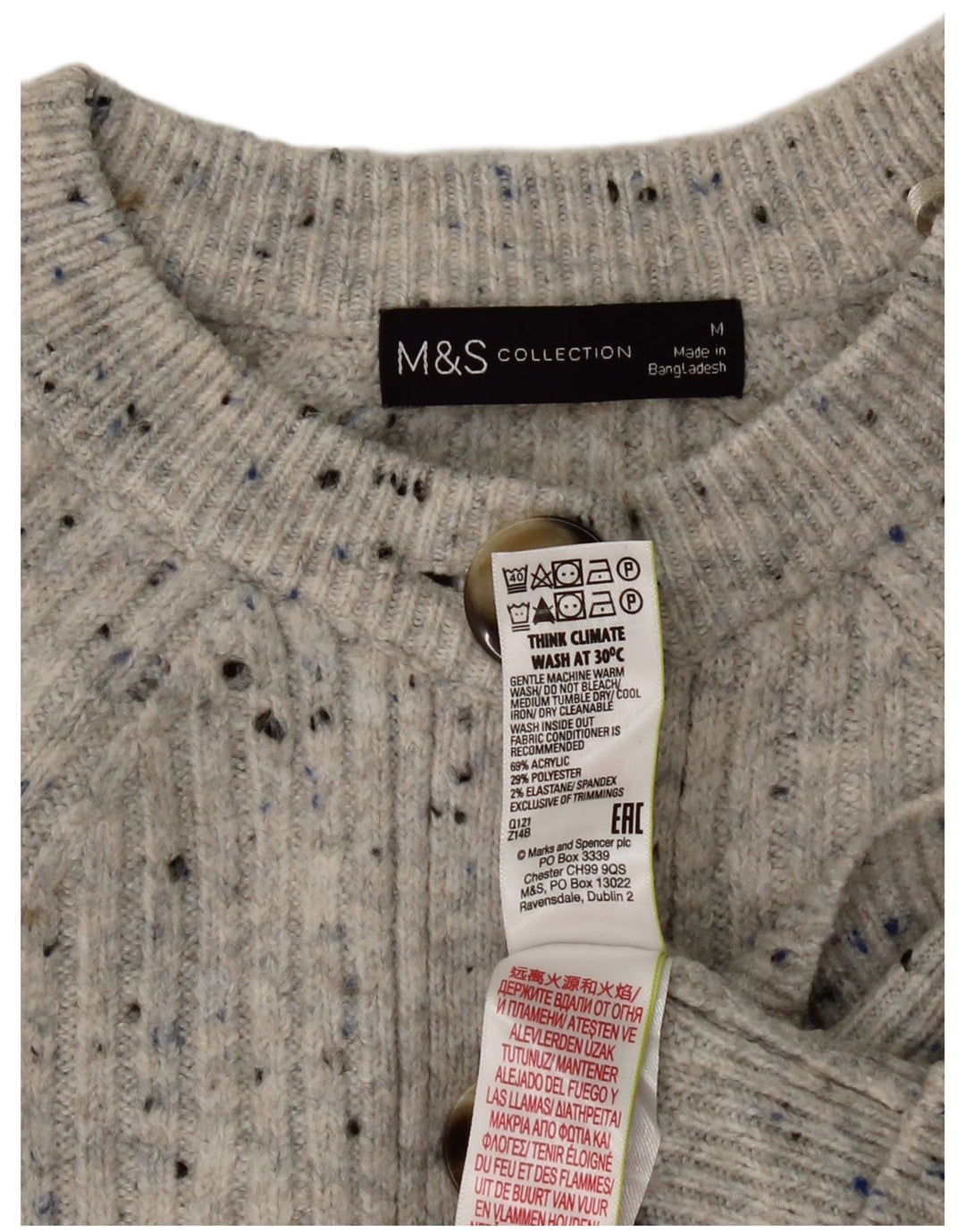 Marks & Spencer Womens Crop Cardigan Sweater UK 14 Medium Grey Flecked