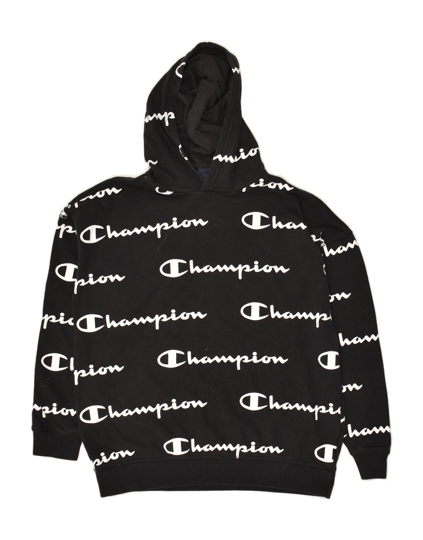 CHAMPION Boys Graphic Hoodie Jumper 13-14 Years XL Black Cotton