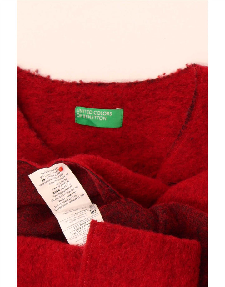 Benetton Womens Open Overcoat UK 6 XS Red Wool